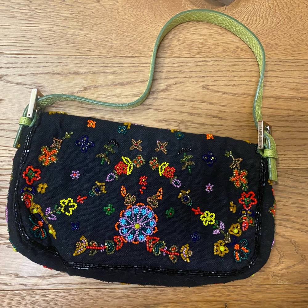 Fendi Authentic Momma Baguette Zucca beads flower bag